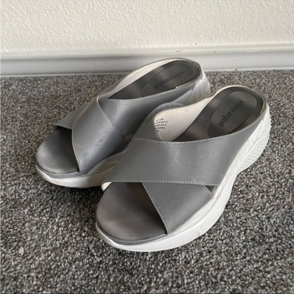 Jeffrey Campbell Slip On Platform Sandals Womens Size 9.5 M Silver Chunky Shoes